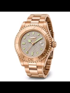 Invicta Rose Gold Pavé Crystal Diver-Style Bracelet Watch
